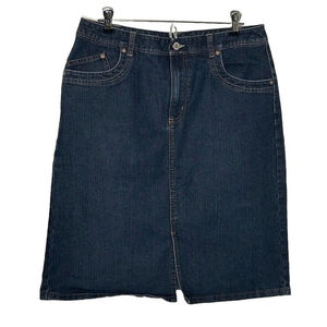 French Cuff Denim Skirt Women's Size 10 Stretch Straight Front‎ Slit Indigo Wash